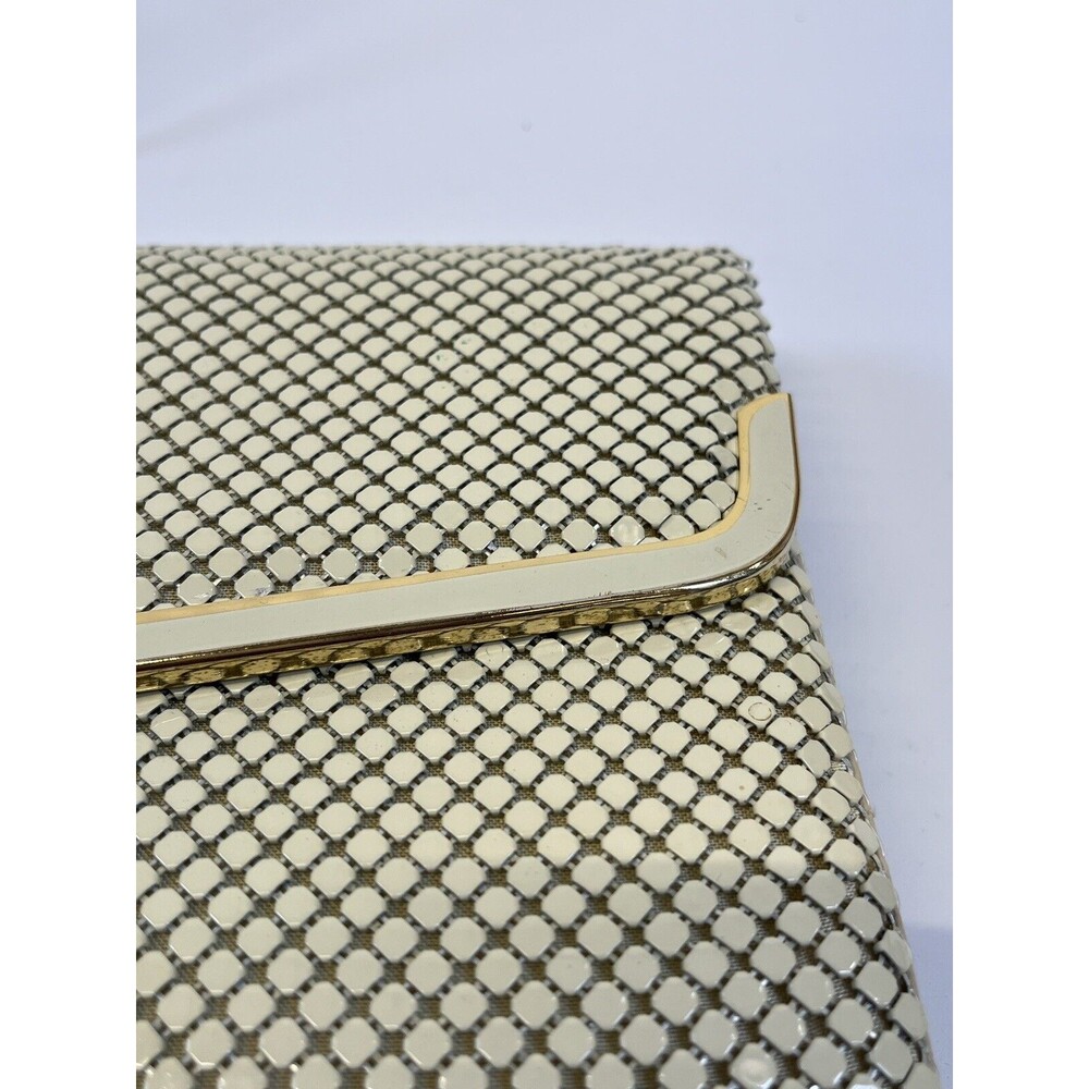 Vintage Art Deco Ivory/White GloMesh Clutch Purse Bag With Chain‎ Shoulder Strap - Picture 3 of 9